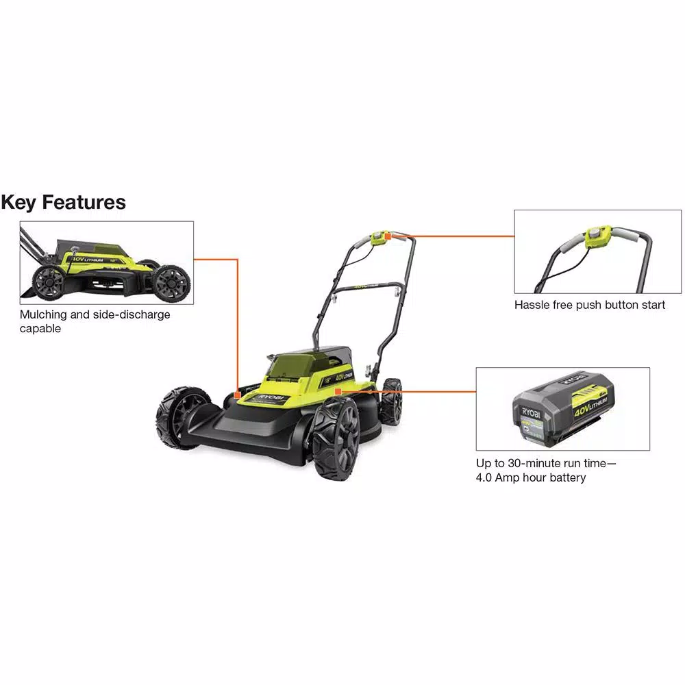 RYOBI 40V 18 in. 2-in-1 Cordless Lithium-Ion Walk Behind Push Mower with (2) 4 Ah Batteries and Charger