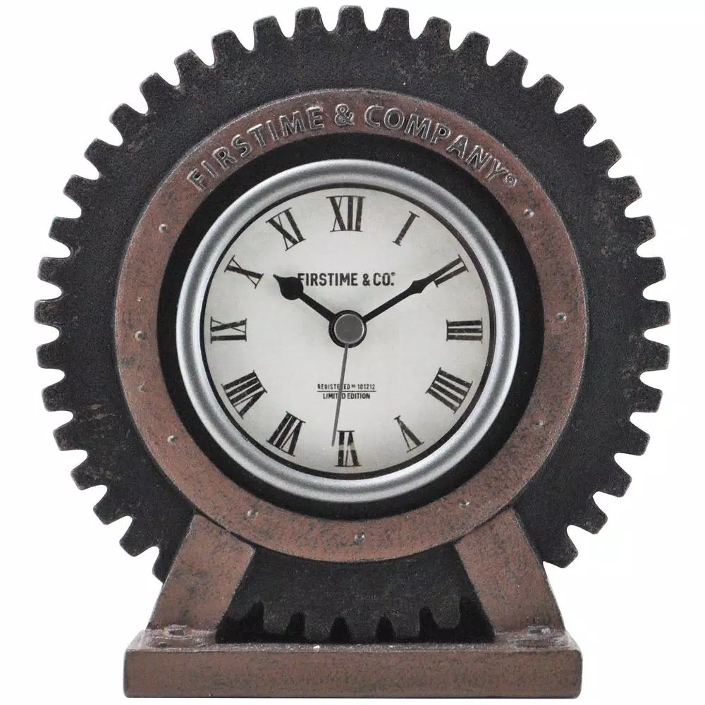 FirsTime & Co. Gear Tabletop Analog Clock - Satin Black & Aged Rust