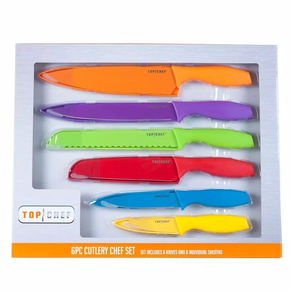 Top Chef by Master Cutlery 6-Piece Colored Stainless Steel Knife Set with Sheaths