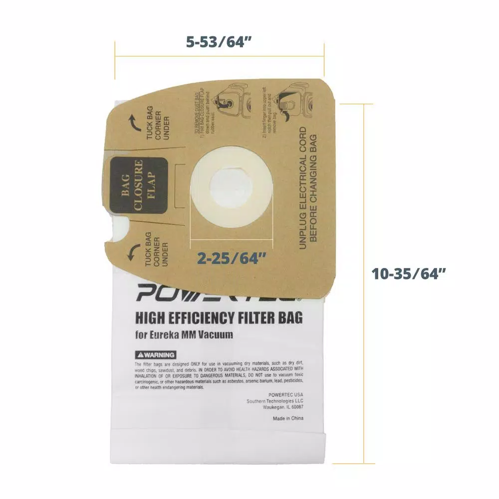 POWERTEC 10-Pack Premium 2-Ply Replacement Filter Bags for Eureka Mighty Mite MM Vacuum
