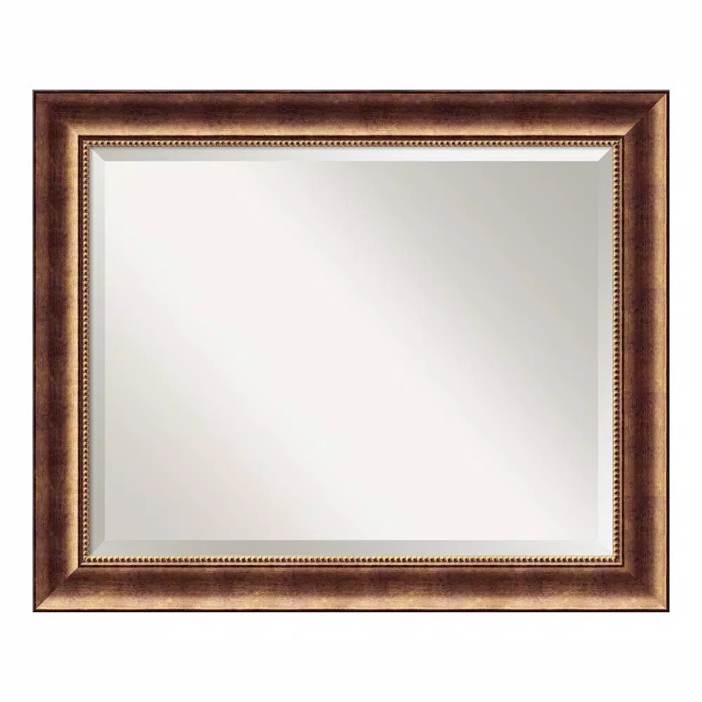 Amanti Art Manhattan 33.5 in. W x 27.5 in. H Rectangular Beveled Edge Wood Bathroom Vanity Mirror, Burnished Bronze