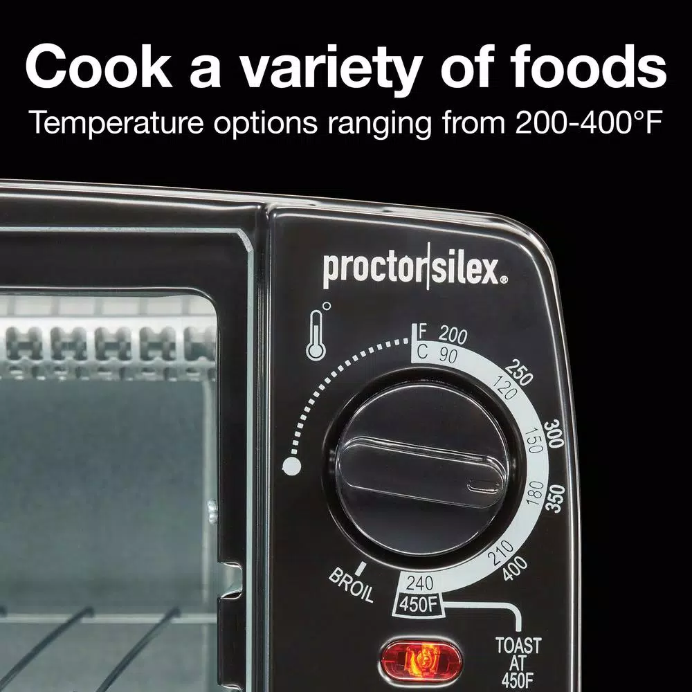 Proctor Silex 31118 4-Slice Toaster Oven Broiler, 1000W, Black