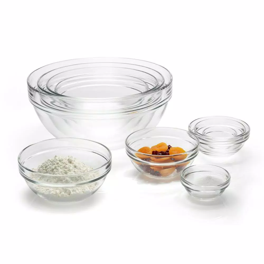 Luminarc Stackable Clear Glass Mixing Bowls Set, 10-Piece Assorted Sizes