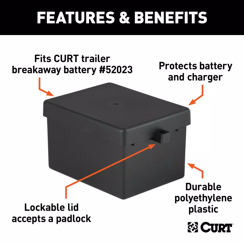 CURT Lockable Breakaway Battery Case, 5" x 3-1/4" x 3-7/8"