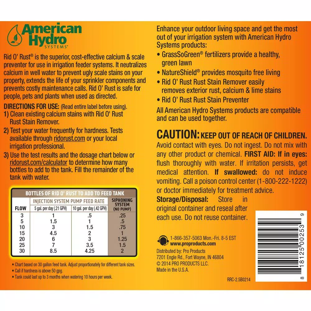 Pro Products Rid O' Rust RRC Calcium and Lime Stain and Build Up Preventer, 64 oz.