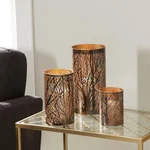 LITTON LANE Iron Hurricane Candle Holder Set of 3 - 12 in. x 6 in. Bronze Brass with Tree Branch Cutouts thumbnail 5