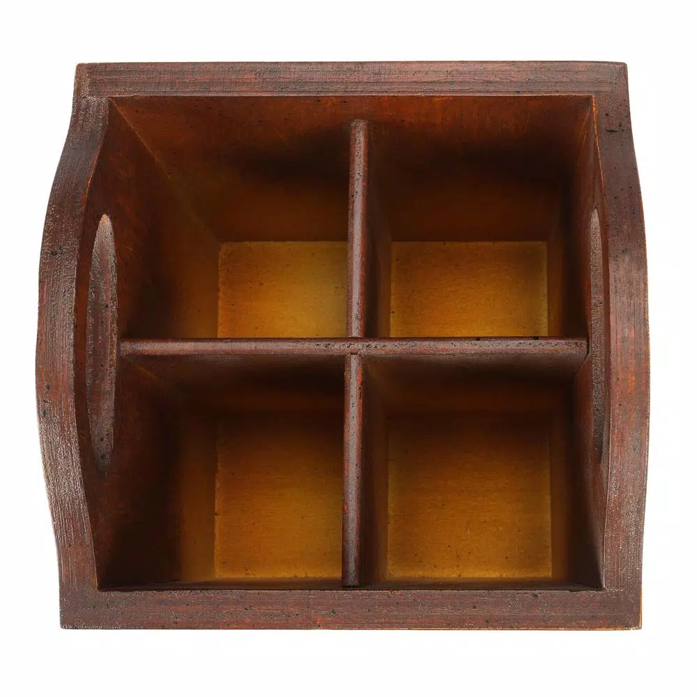 3R Studios Dorian Rustic Brown Reclaimed Pine 4-Compartment Utensil Holder & Flatware Caddy
