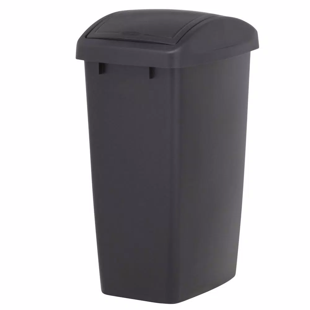 Rubbermaid 12.5 Gal. Black Swing Top Plastic Wastebasket