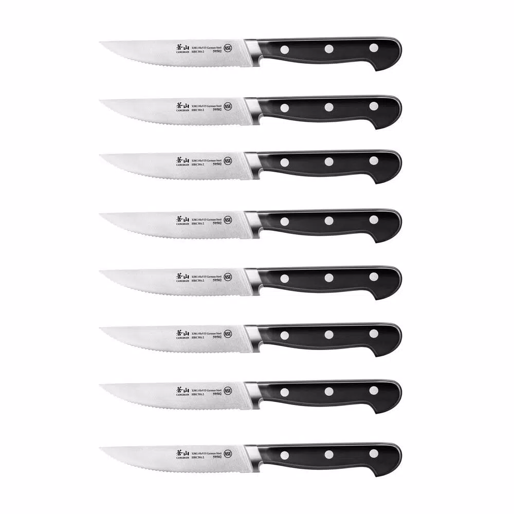 Cangshan V2 Series 5 in. Steak Knife Set with Acacia Wood Block, 9-Piece Set
