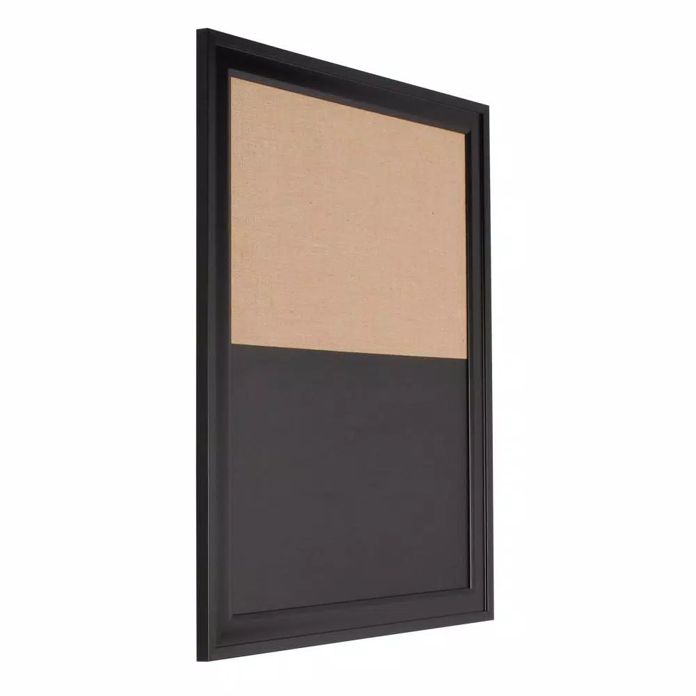 DesignOvation Bosc Black Combination Magnetic Chalkboard and Burlap Fabric Pinboard Memo Board