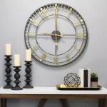 Stratton Home Decor Austin 31.5" Oversized Industrial Wall Clock - Black and Gold thumbnail 3
