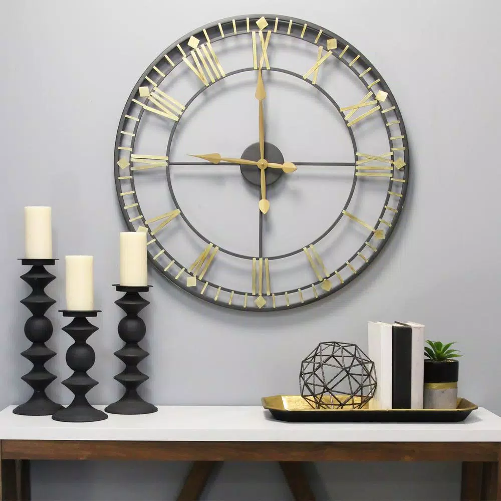 Stratton Home Decor Austin 31.5" Oversized Industrial Wall Clock - Black and Gold