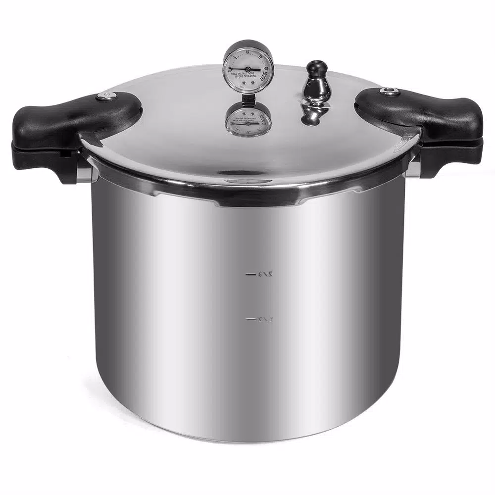 XtremepowerUS 22 qt. Polished Aluminum Pressure Canner and Cooker with Built-in Pressure Dial Gauge