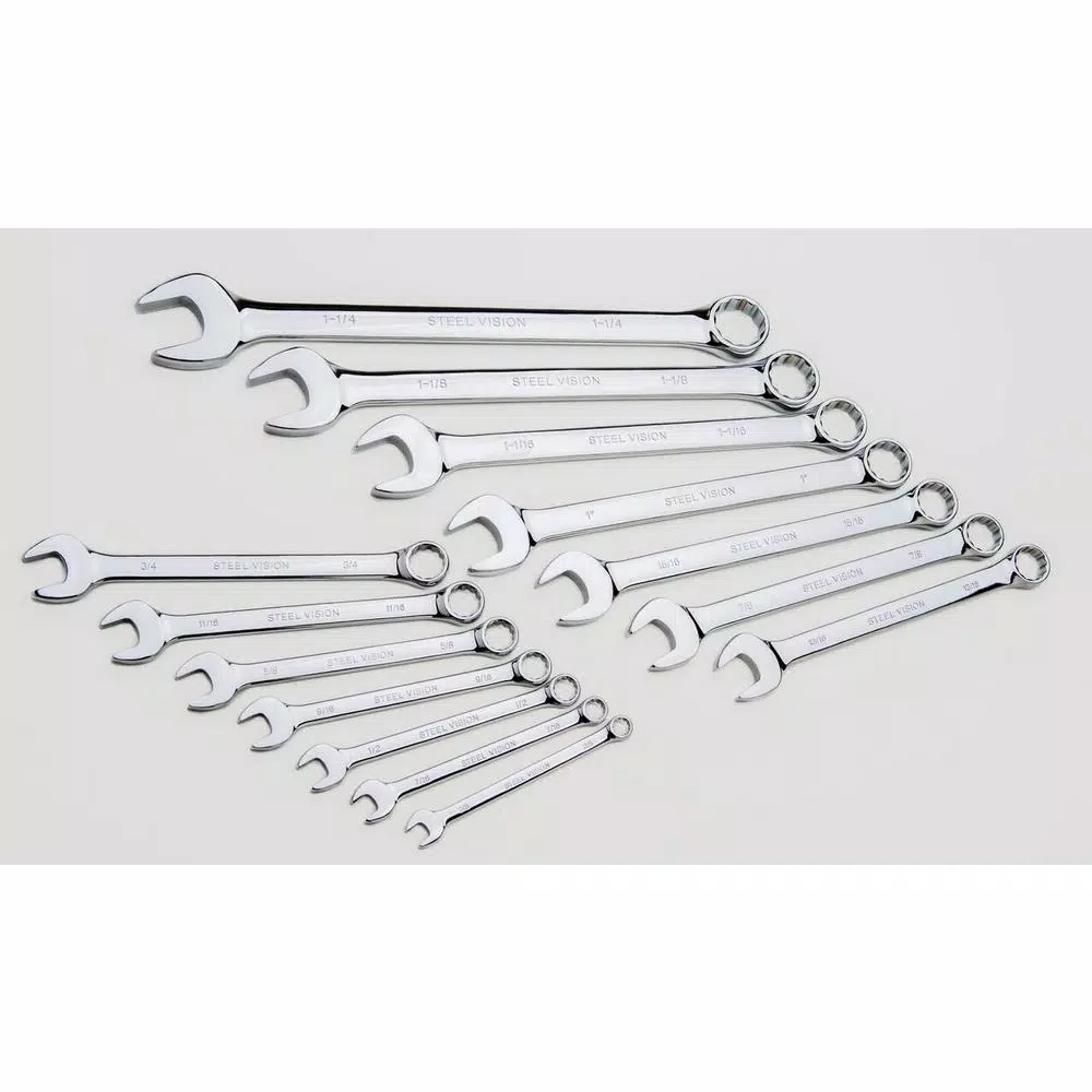 Steel Vision 14-Piece SAE Combination Wrench Set, 3/8 in. to 1-1/4 in., Full Polish Chrome Vanadium