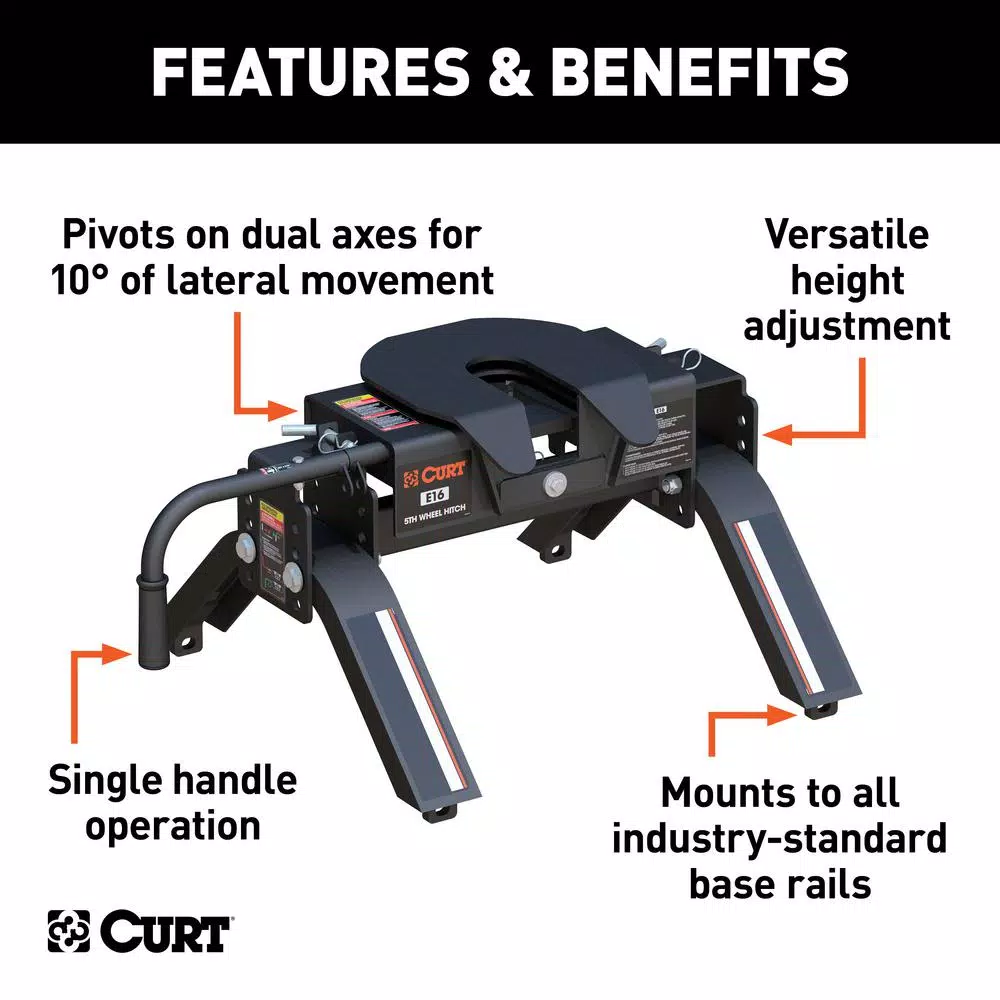CURT E16 5th Wheel Hitch, 16,000 lbs. Capacity, Dual-Axis Pivot