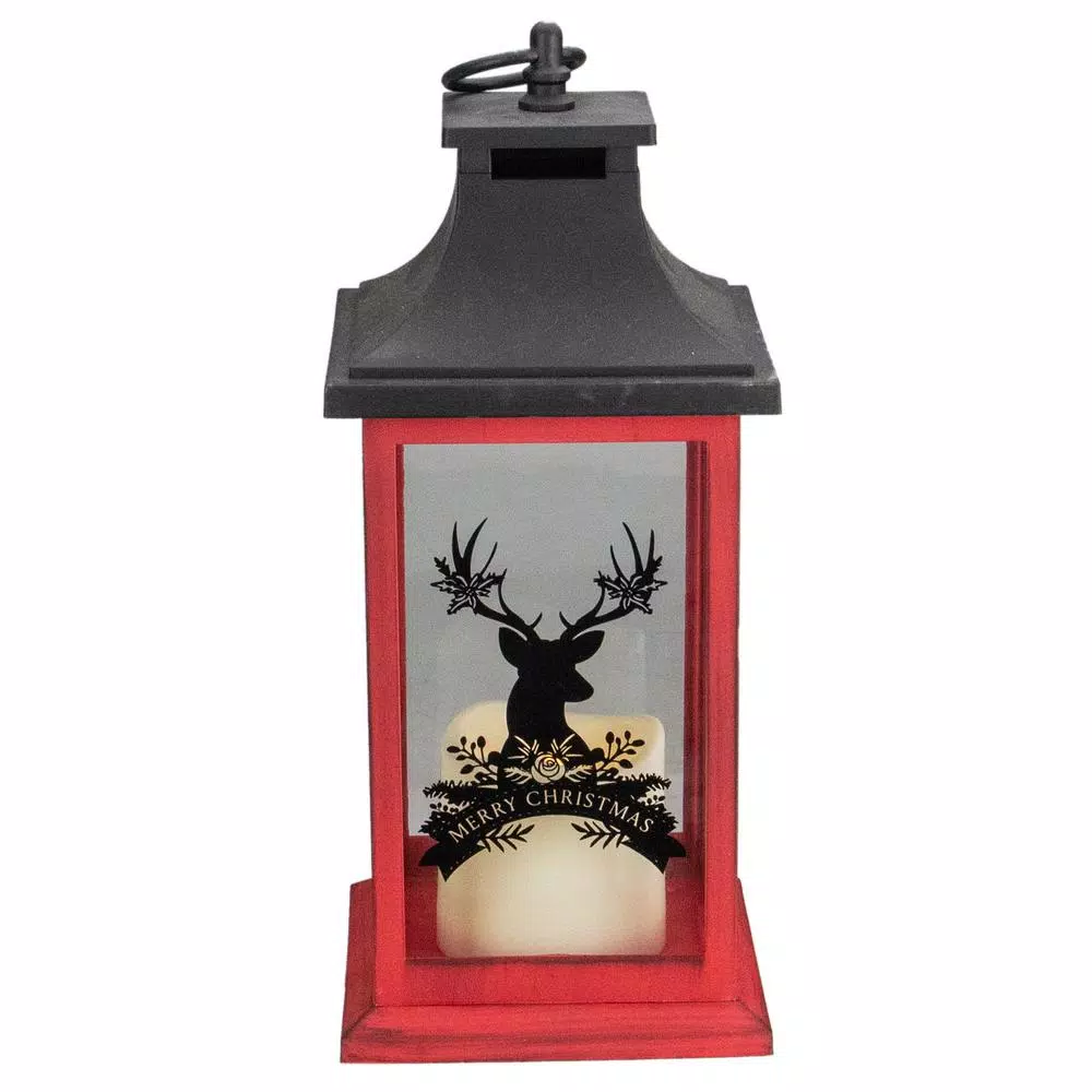 Northlight 12 in. Red and Black Christmas Deer LED Candle Lantern