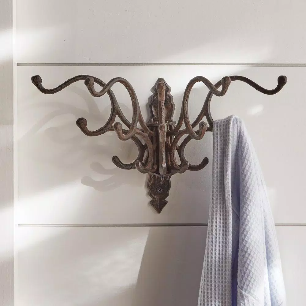 3R Studios Fountain Cast Iron Wall Hooks - Rustic 15-Hook Organizer