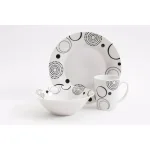 Gibson Home Modern Times 12-Piece Ceramic Dinnerware Set, Black Geometric Design on White, Service for 4 thumbnail 4