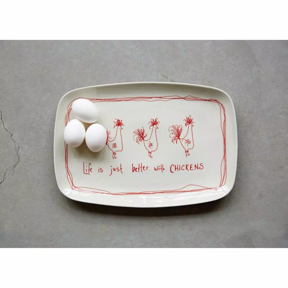 3R Studios Life is Just Better with Chickens Stoneware Oval Serving Platter, 15 in.