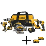 DEWALT 20V MAX XR Cordless 5-Tool Combo Kit with (4) 5.0 Ah Batteries and Charger thumbnail 1