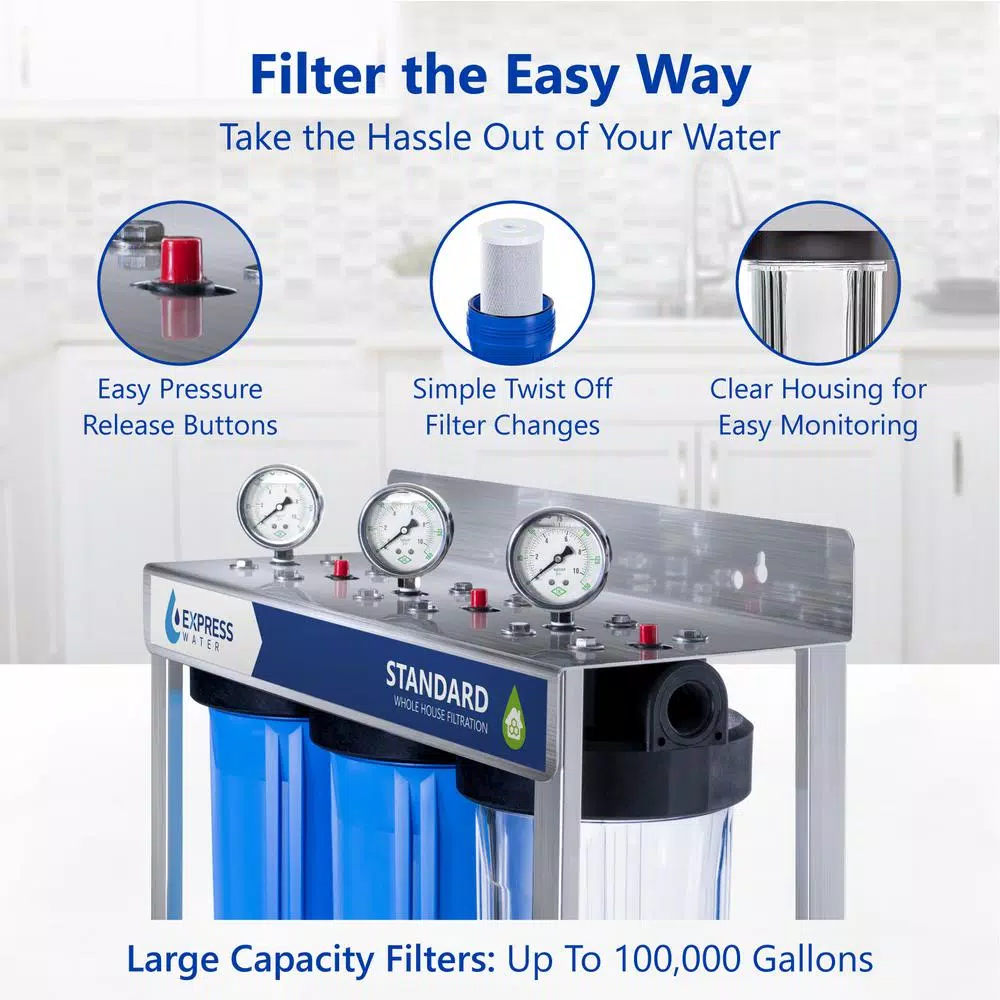 Express Water 3-Stage Whole House Water Filtration System - SED, Carbon, & Coconut Shell Carbon