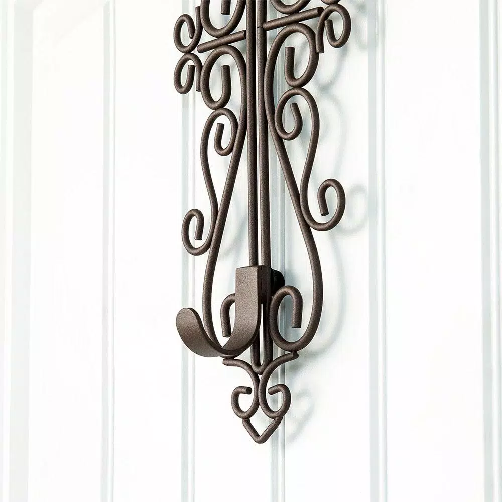 Village Lighting Company Colonial Adjustable Wreath Hanger, Durable Wrought Iron Door Hook, Holds up to 20 lbs