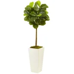 Nearly Natural 4.5 ft. Real Touch Fiddle Leaf Fig Artificial Tree with White Clay Planter thumbnail 1