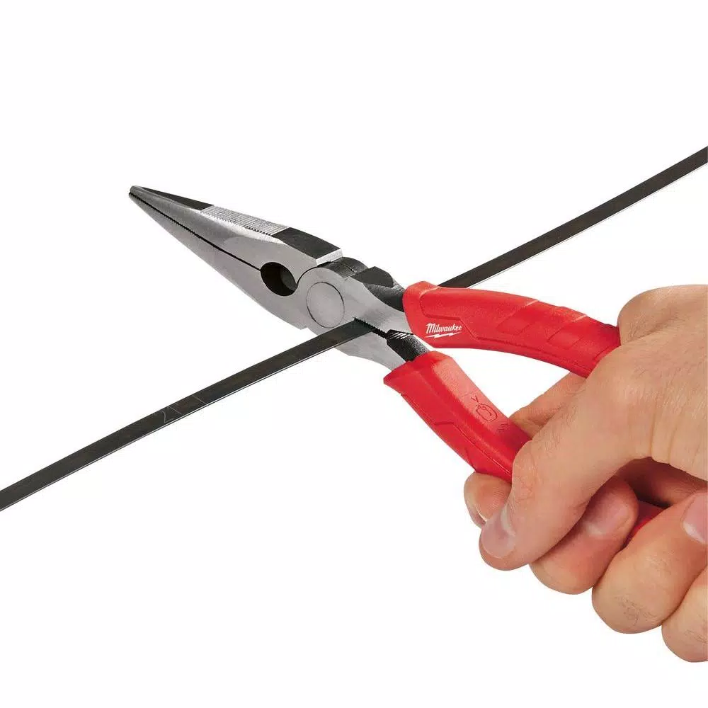Milwaukee 8 in. Long Nose Pliers with Reaming Ridges and Fish Tape Puller