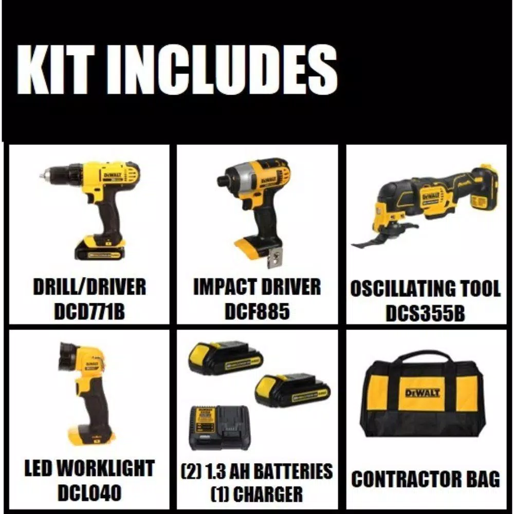 DEWALT 20V MAX Cordless 4-Tool Combo Kit with (2) 1.5 Ah Batteries & Charger