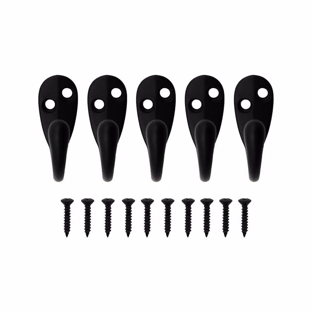 Everbilt Matte Black Single Robe Hook, Light Duty Steel (5-Pack)