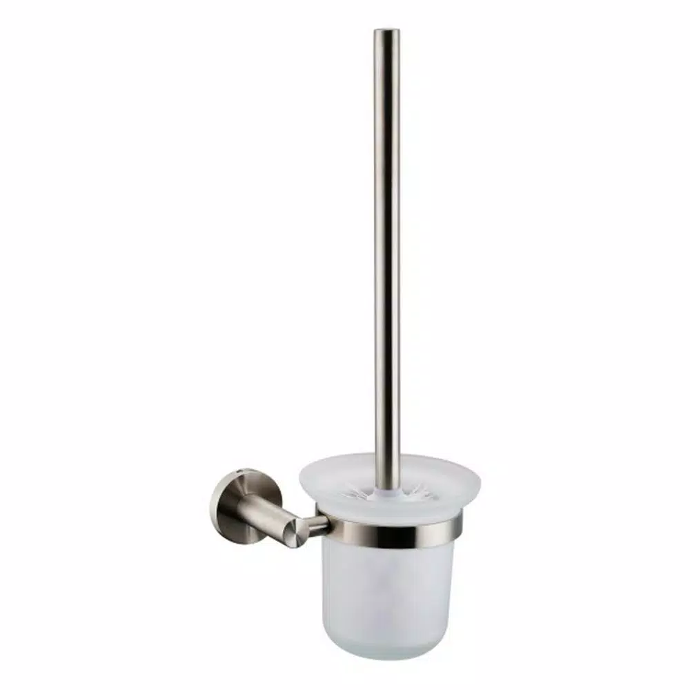 Lexora Bagno Nera Stainless Steel Toilet Brush and Holder Set with Glass Holder - Chrome