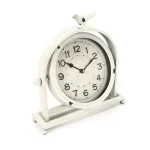 Zentique Vintage White Metal Hinged Bird Table Clock - Distressed Porcelain Style Analog Desk Clock thumbnail 3
