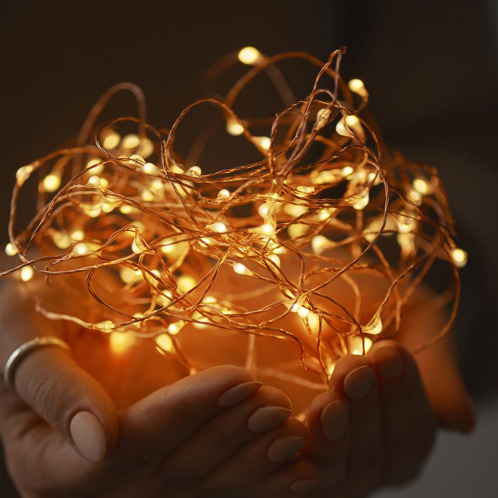 LUMABASE Warm White Micro LED Copper String Lights, Battery Operated, 30-Light, 2-Count Pack