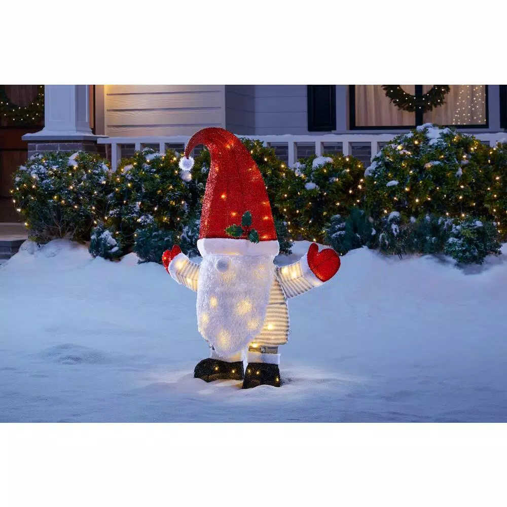 Home Accents Holiday Yuletide Lane 3 ft. LED Large Christmas Gnome Yard Decoration, Warm White Lights