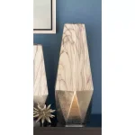 LITTON LANE Modern Reflections 18 in. Ceramic Geometric Vase - White and Silver Marbled Finish thumbnail 1