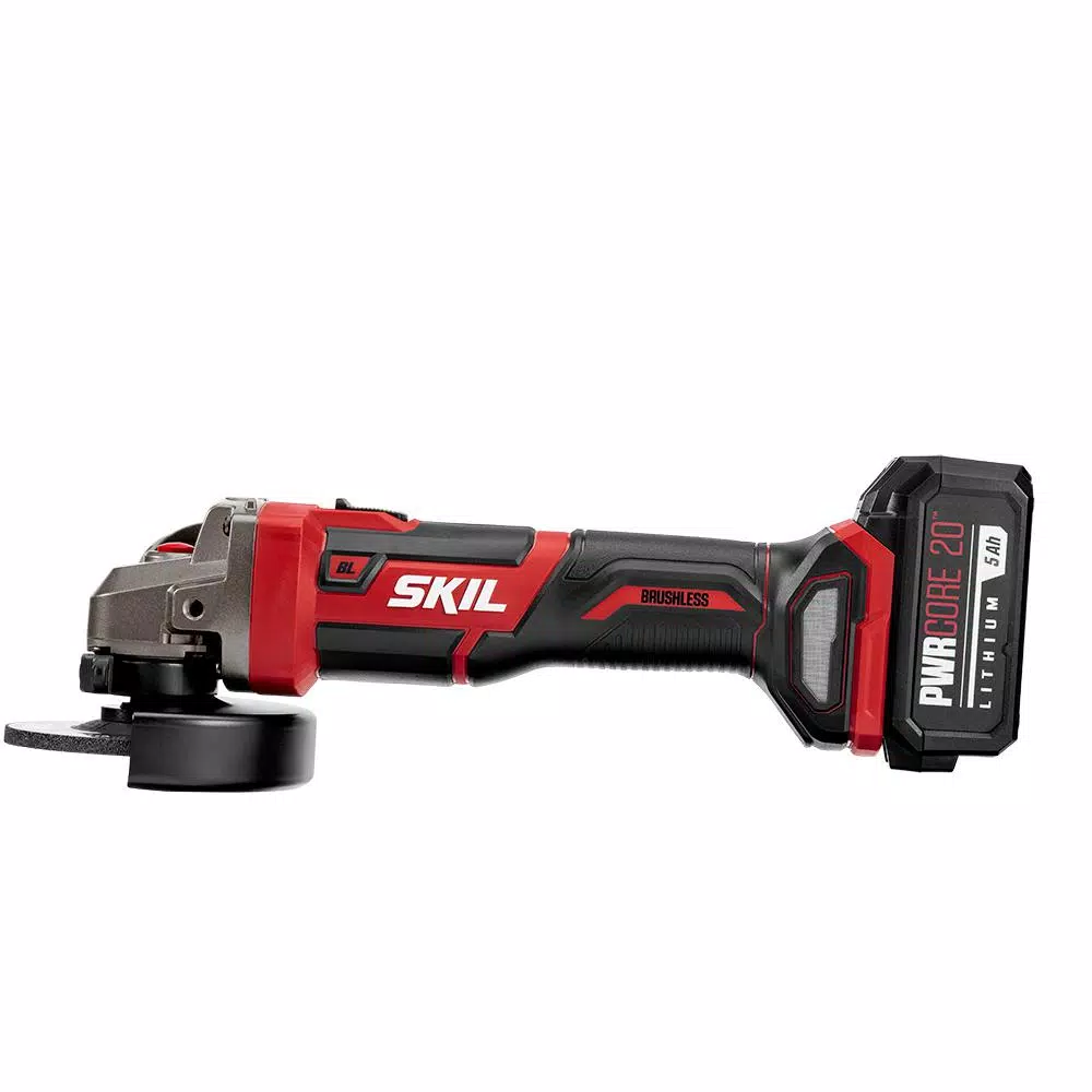 Skil PWRCore 20V Brushless 4-1/2 in. Cordless Angle Grinder Kit with 5.0Ah Battery, Charger & USB Adapter