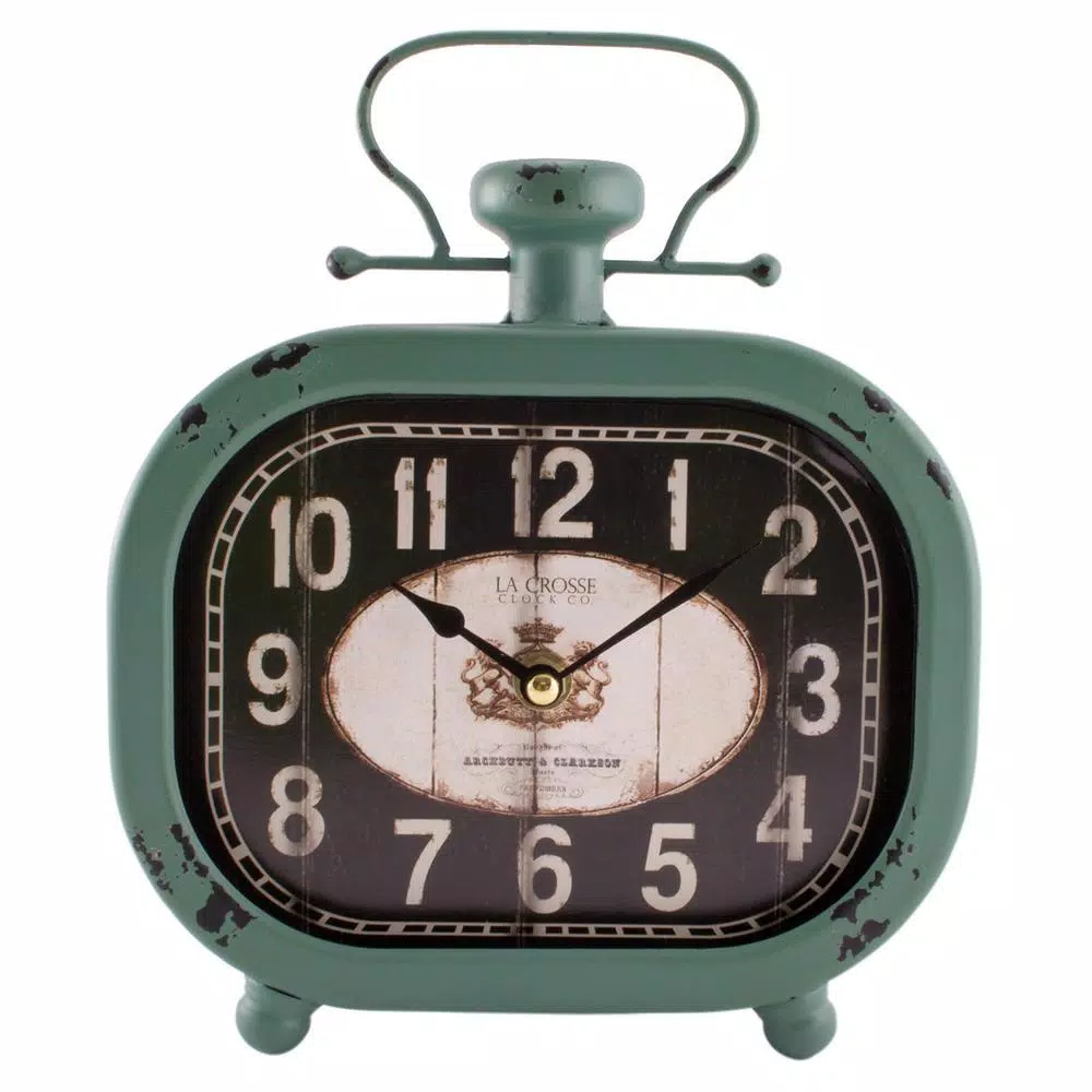 La Crosse Technology Distressed Teal Metal Decorative Analog Clock - Rustic Farmhouse Style