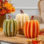 Gerson Assorted 8 in. Ribbed Dolomite Ceramic Harvest Pumpkins, Set of 3 thumbnail 1
