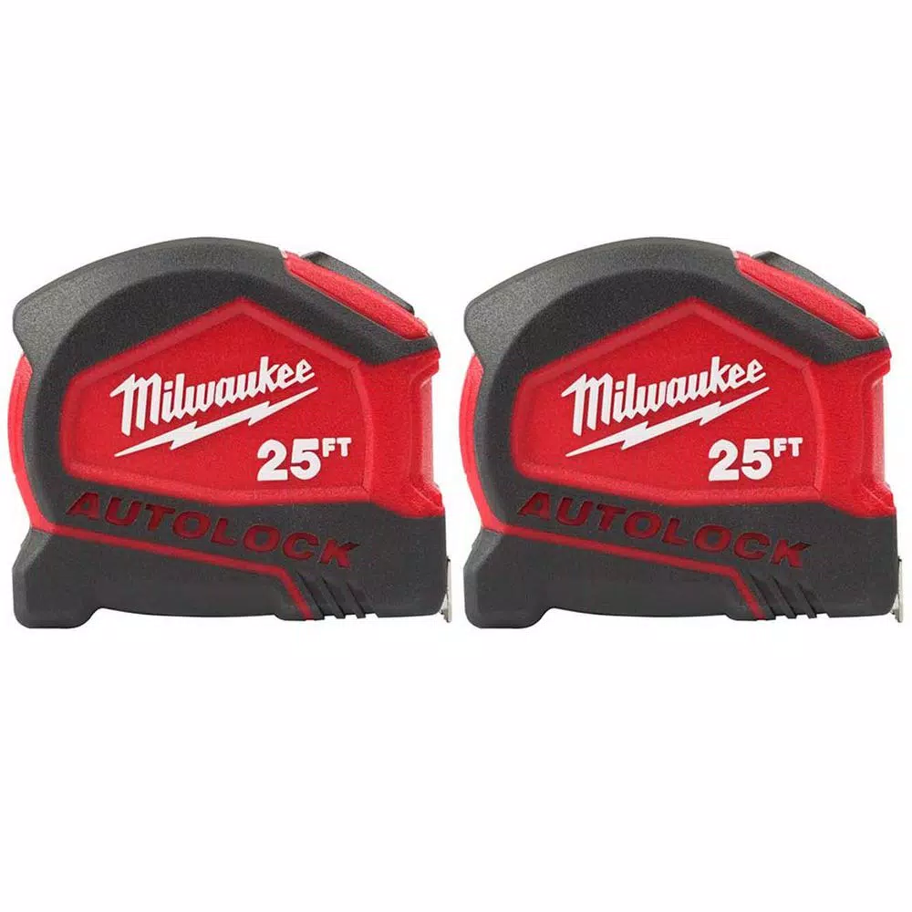 Milwaukee 25 ft. Compact Auto-Lock Tape Measure, 2-Pack