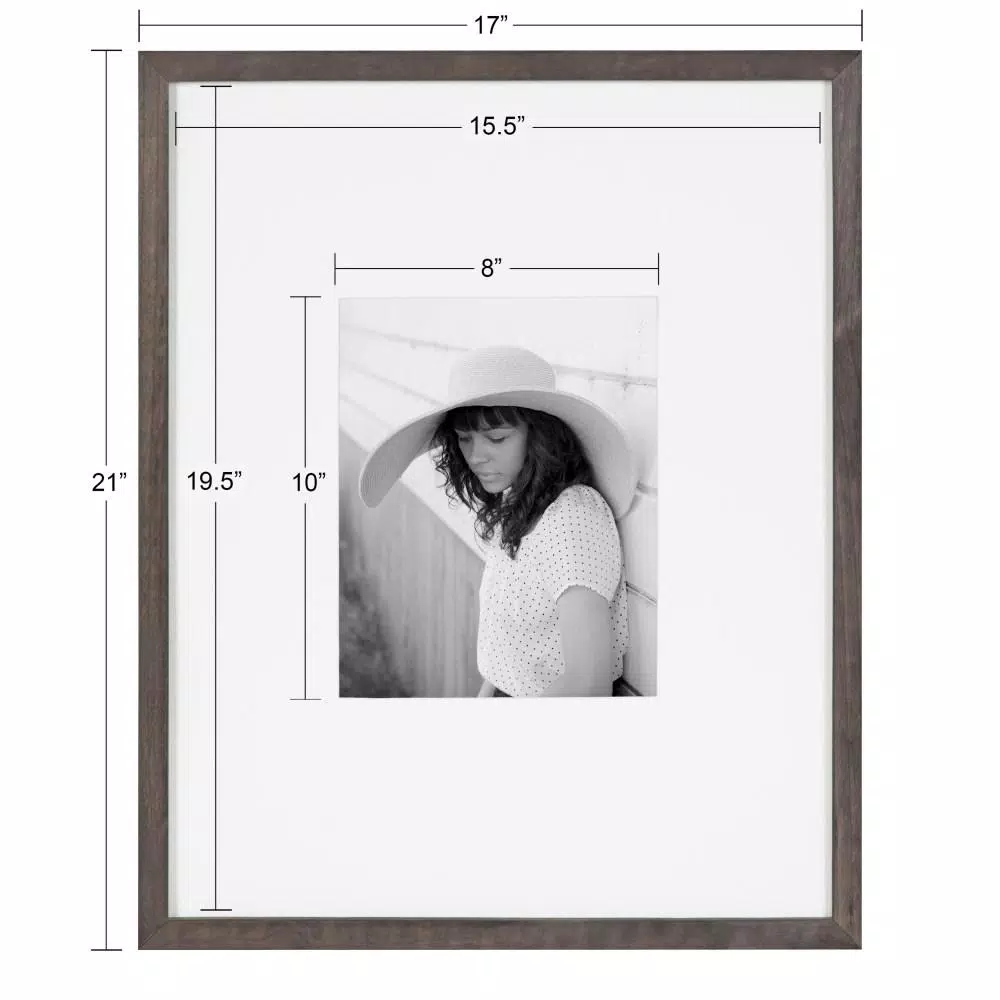 DesignOvation Gallery 16 x 20 Gray Wood Picture Frame with White Mat for 8 x 10 Photos