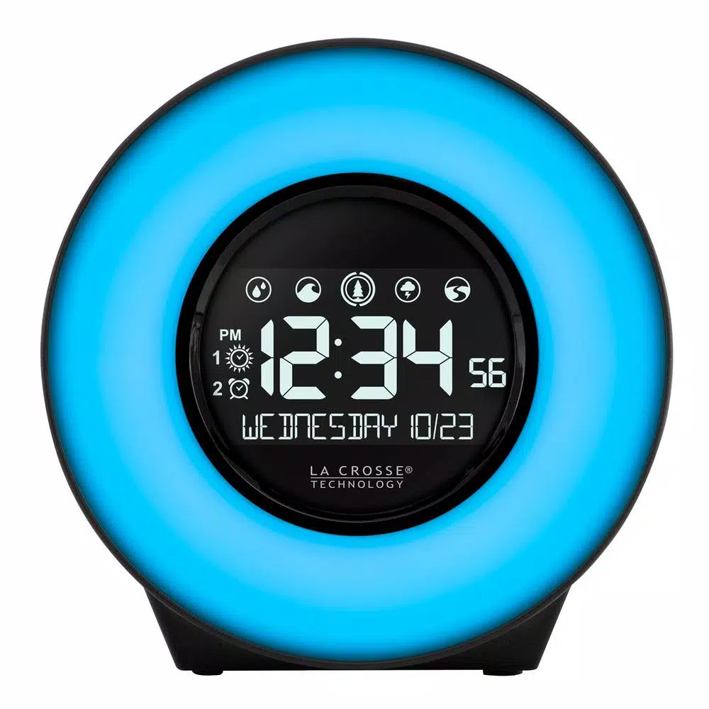 La Crosse Technology Mood Light Digital Alarm Clock with 5 Nature Sounds and USB Charging Port