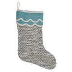 VHC Brands Sanbourne 15 in. Coastal Christmas Cotton Stocking - Creme White & Turquoise thumbnail 1