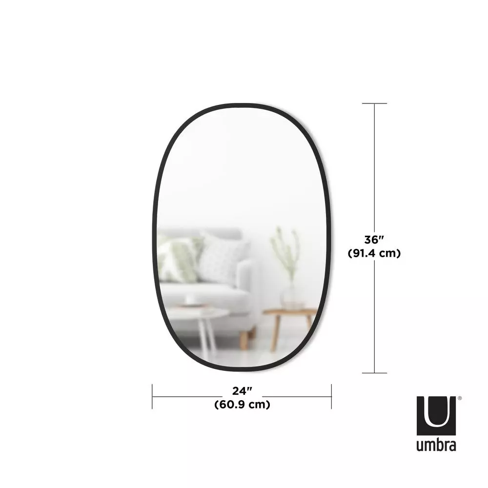 Umbra Hub Oval Modern Black Mirror with Rubber Rim, 36 in. x 24 in.