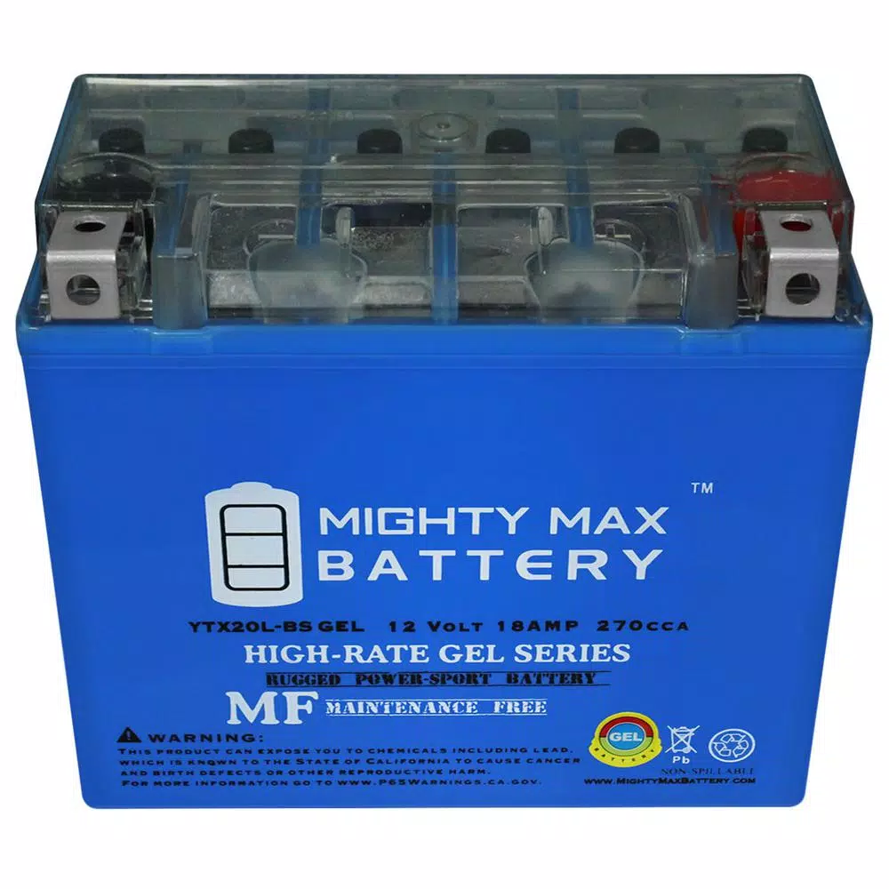 MIGHTY MAX BATTERY Mighty Max YTX20L-BS GEL 12V 18Ah 270 CCA Rechargeable Sealed Lead Acid Powersport Battery