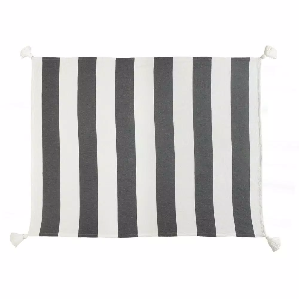 LR Home Metty Charcoal and Ivory Bold Striped Tasseled Cotton Throw Blanket