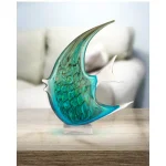 Dale Tiffany 16 in. Aqua Fish Handcrafted Irregular Art Glass Figurine - Multi-Colored Tropical Angelfish Sculpture thumbnail 1