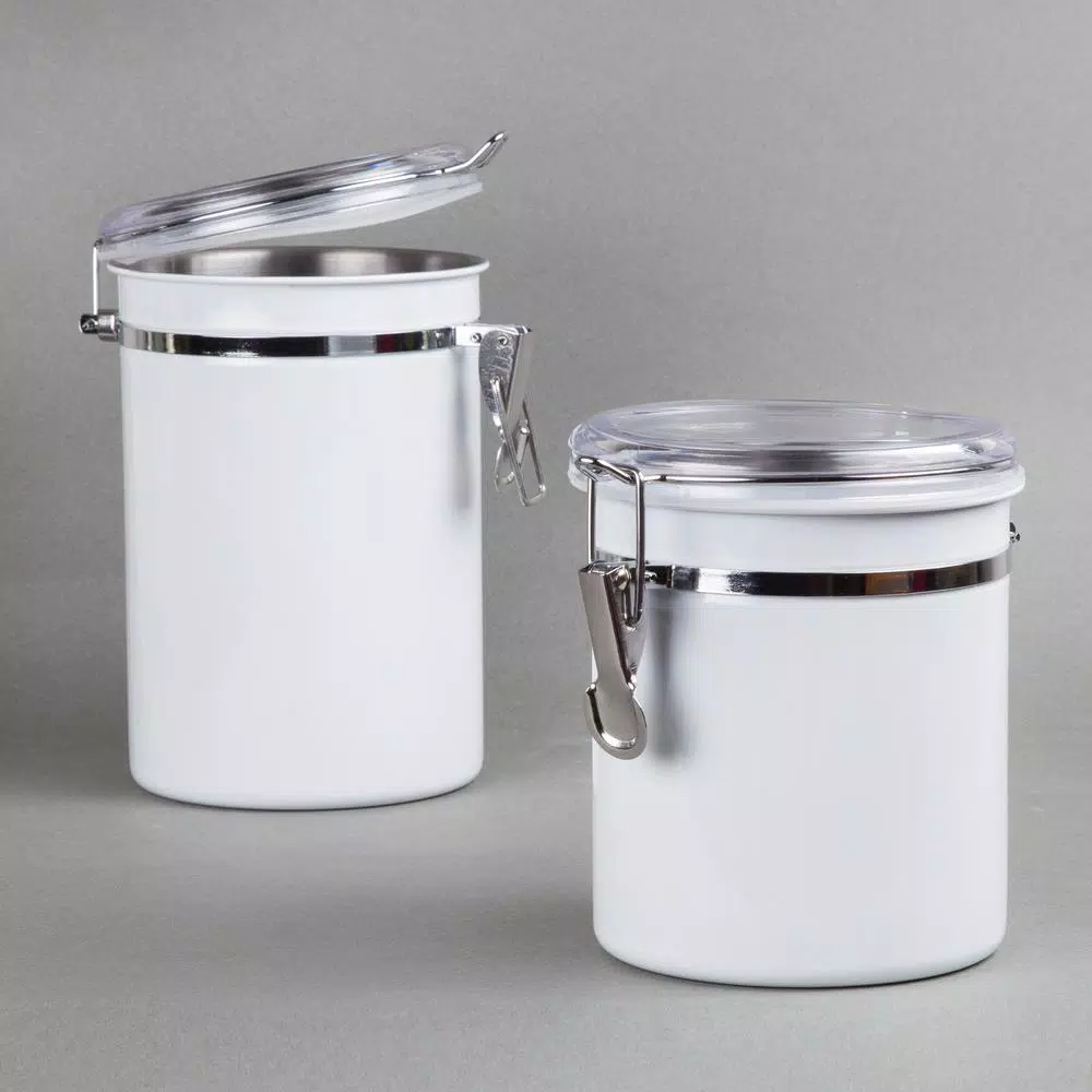 Creative Home 4-Piece White Stainless Steel Canister Set with Airtight Locking Clamp Lids