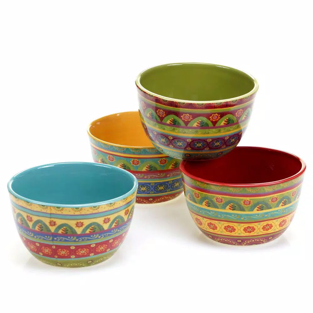 Certified International Tunisian Sunset Hand-Painted Earthenware Cereal and Ice Cream Bowls, Set of 4