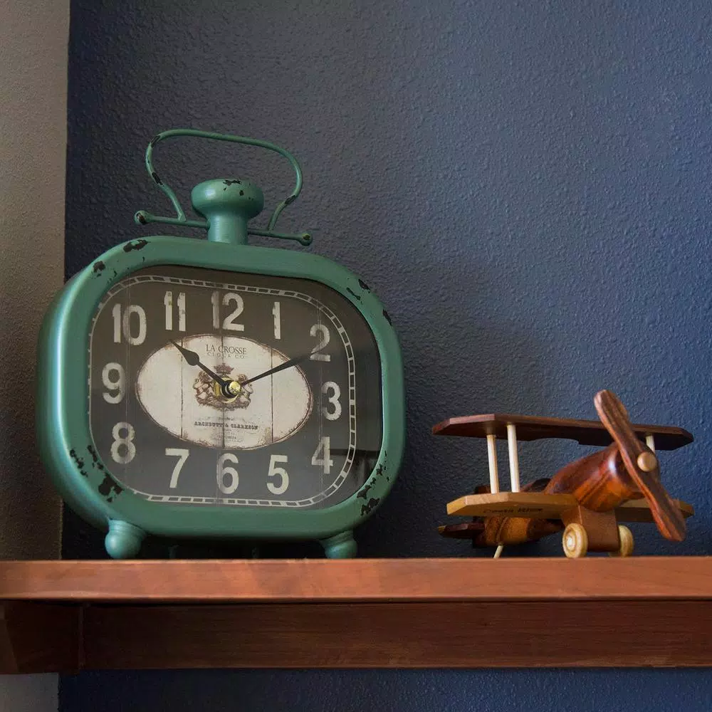 La Crosse Technology Distressed Teal Metal Decorative Analog Clock - Rustic Farmhouse Style