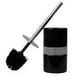 Unbranded Black Ceramic Luxury Toilet Brush Holder with Sequin Accents and Stainless Steel Handle thumbnail 3